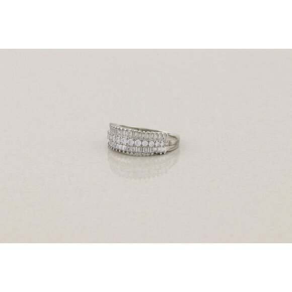Sterling Silver Cubic Zirconia Three Row Band Baguette CZs Ring Band Size 7 1/4 - Picture 3 of 7